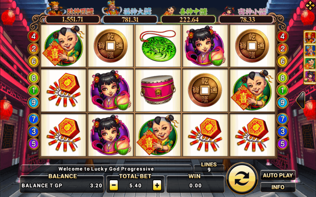 รูปแบบการชนะในเกม Lucky God Progressive